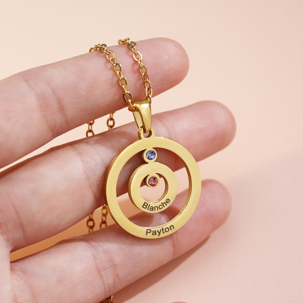 Personalized Engraved Double Circle Colored Diamond Necklace