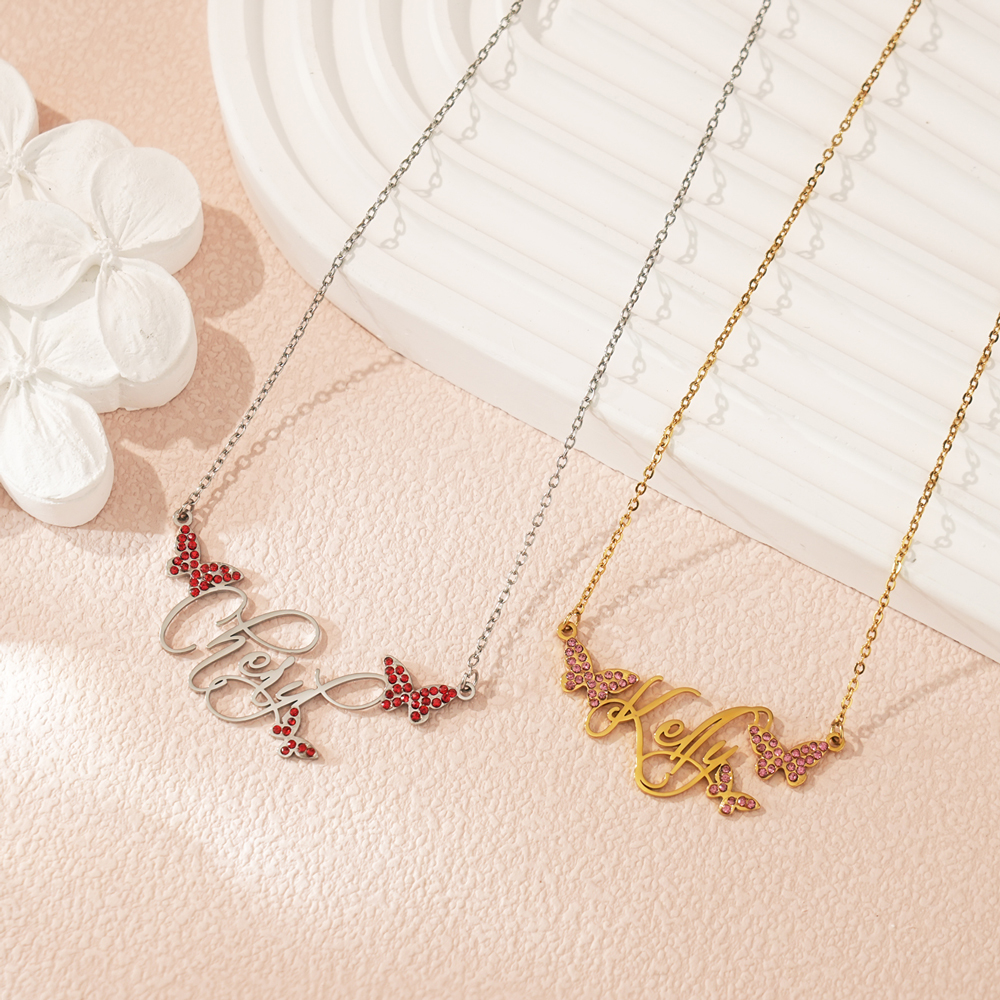 ✨ Personalized Butterfly Name Necklace with Birthstone Crystals
