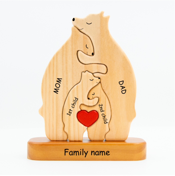 Personalized Wooden Bears Family, Bear Shaped Wood Puzzle with Custom Name- Gift for Mother's Day, Thanksgiving, Christmas