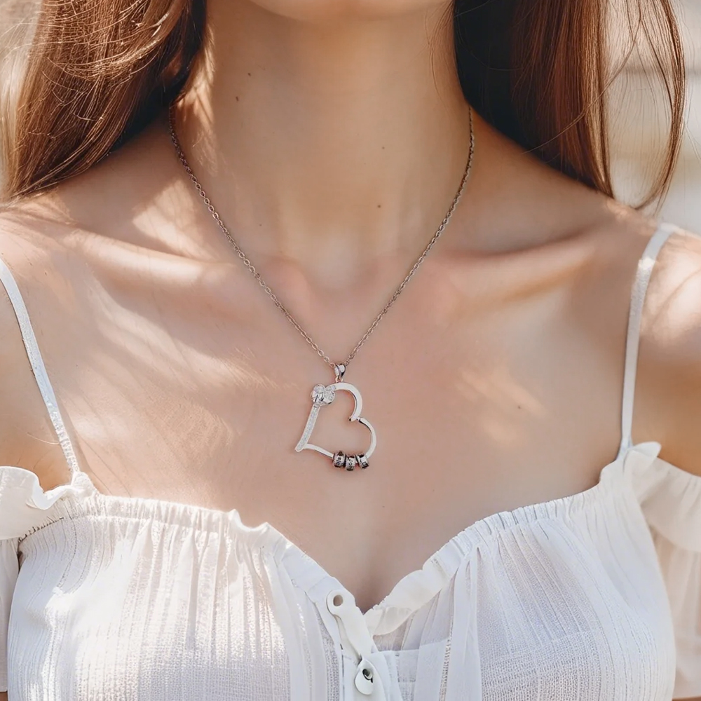 Mother's Day Gift🎁 Mother's Love Necklace, Diamond Heart Bead Necklace