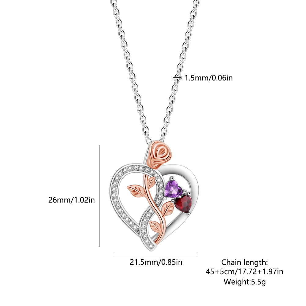 Heart-shaped birthstone rose necklace