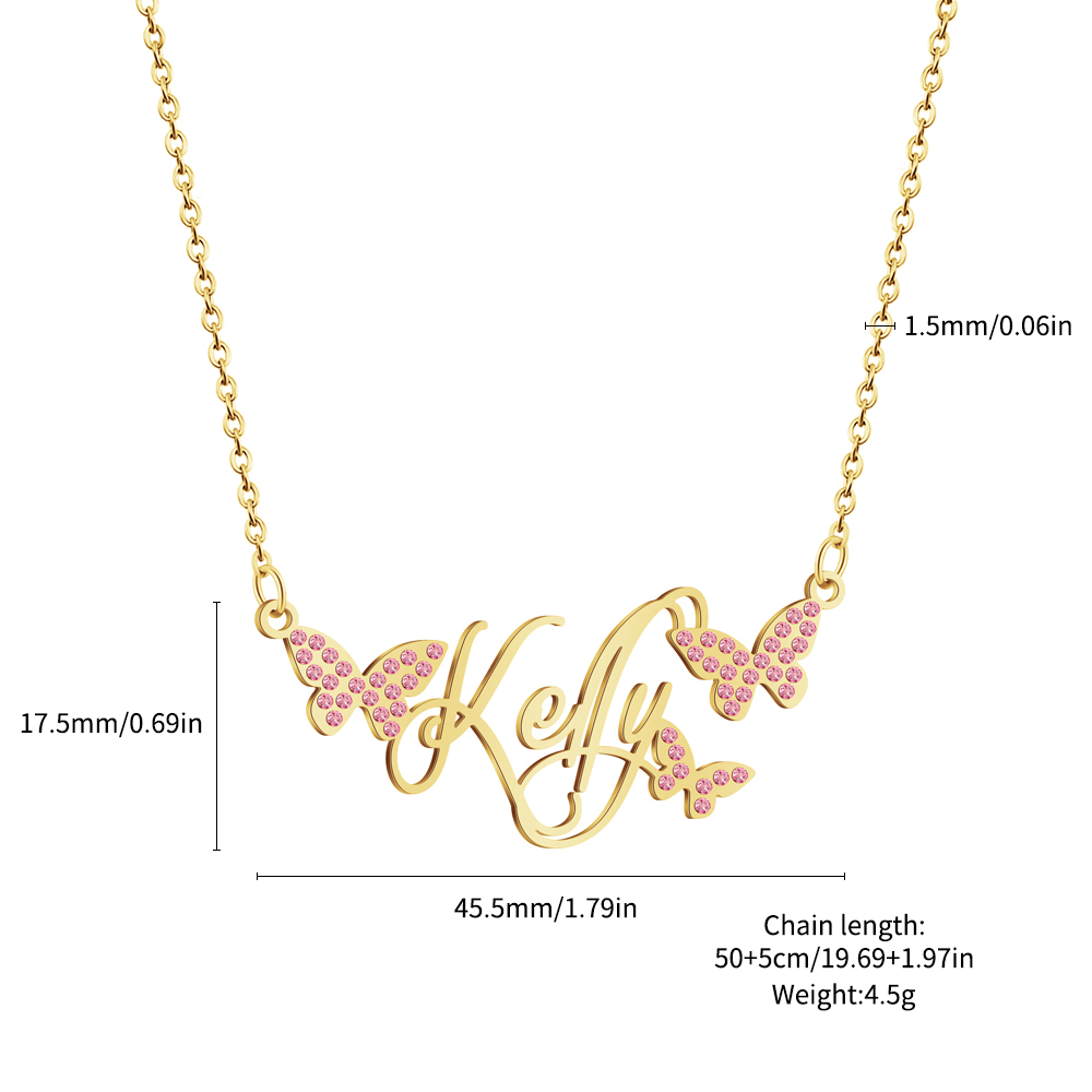 ✨ Personalized Butterfly Name Necklace with Birthstone Crystals