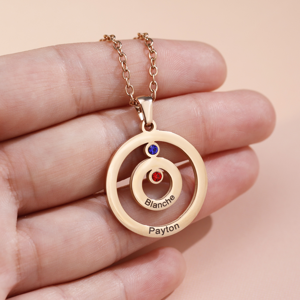 Personalized Engraved Double Circle Colored Diamond Necklace