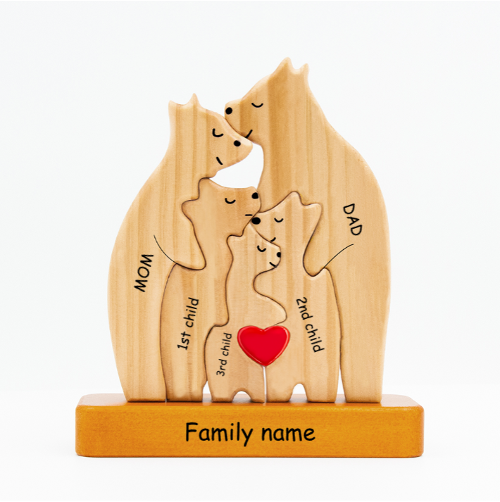Personalized Wooden Bears Family, Bear Shaped Wood Puzzle with Custom Name- Gift for Mother's Day, Thanksgiving, Christmas