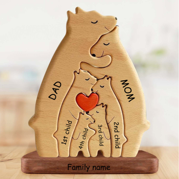Personalized Wooden Bears Family, Bear Shaped Wood Puzzle with Custom Name- Gift for Mother's Day, Thanksgiving, Christmas
