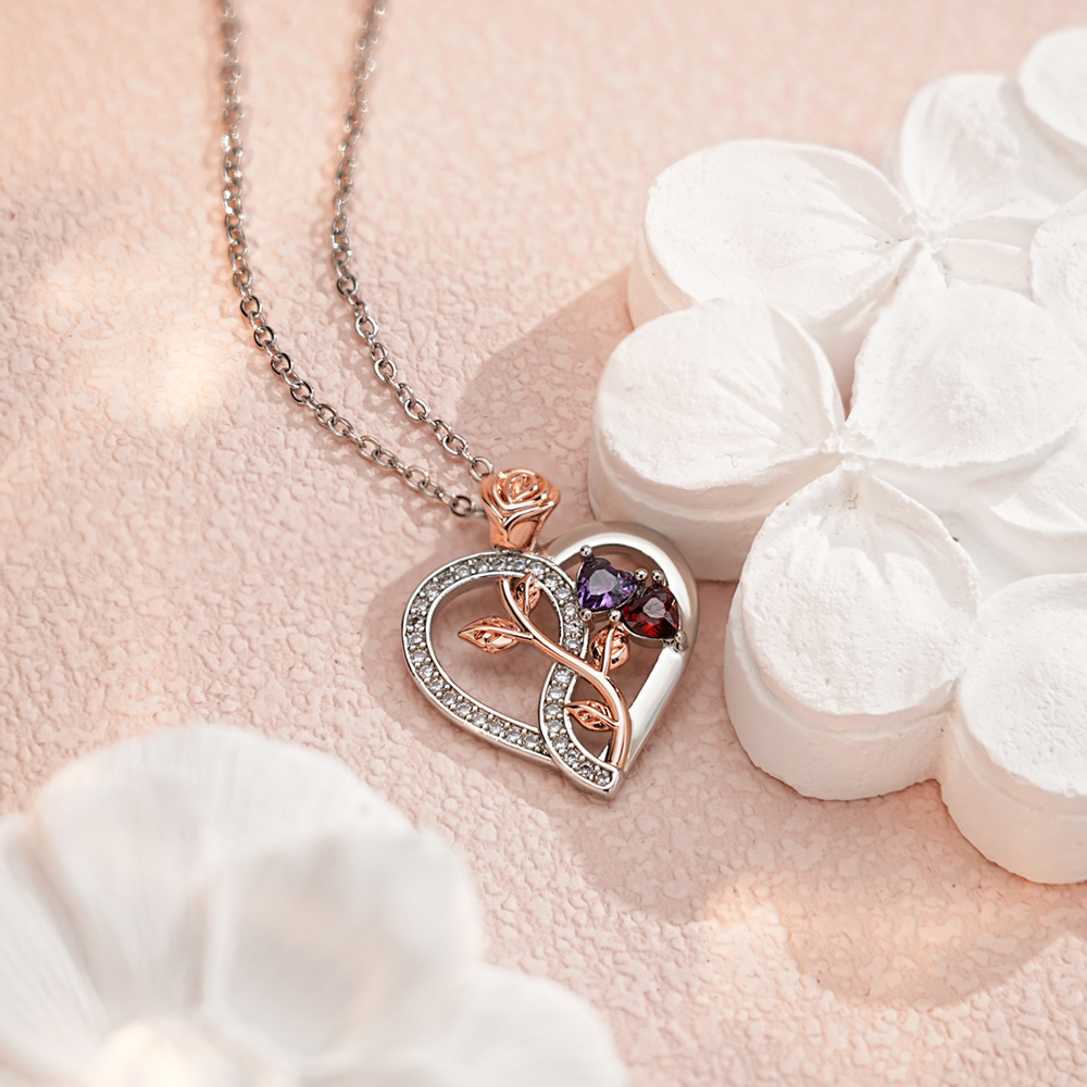 Heart-shaped birthstone rose necklace