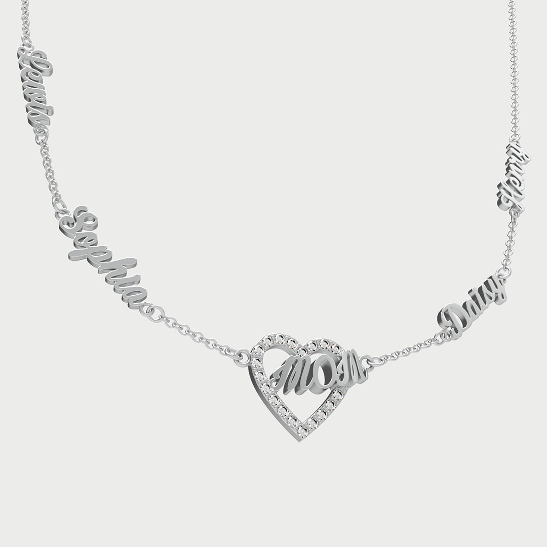 Heart-shaped MOM family name necklace
