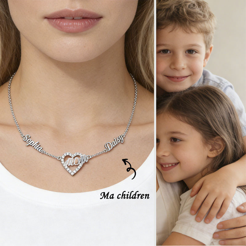 Heart-shaped MOM family name necklace