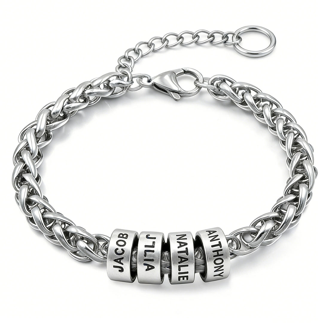 Personalized Dragon Bone Chain Beaded Bracelet – Custom Name Chain for Men