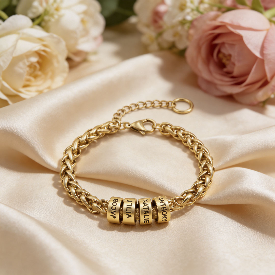 Personalized Dragon Bone Chain Beaded Bracelet – Custom Name Chain for Men