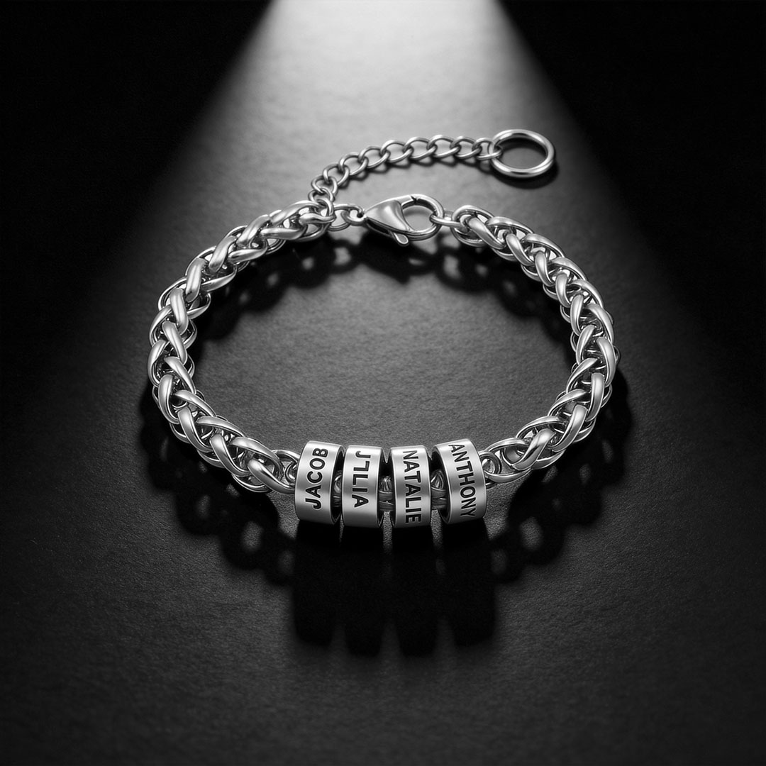 Personalized Dragon Bone Chain Beaded Bracelet – Custom Name Chain for Men