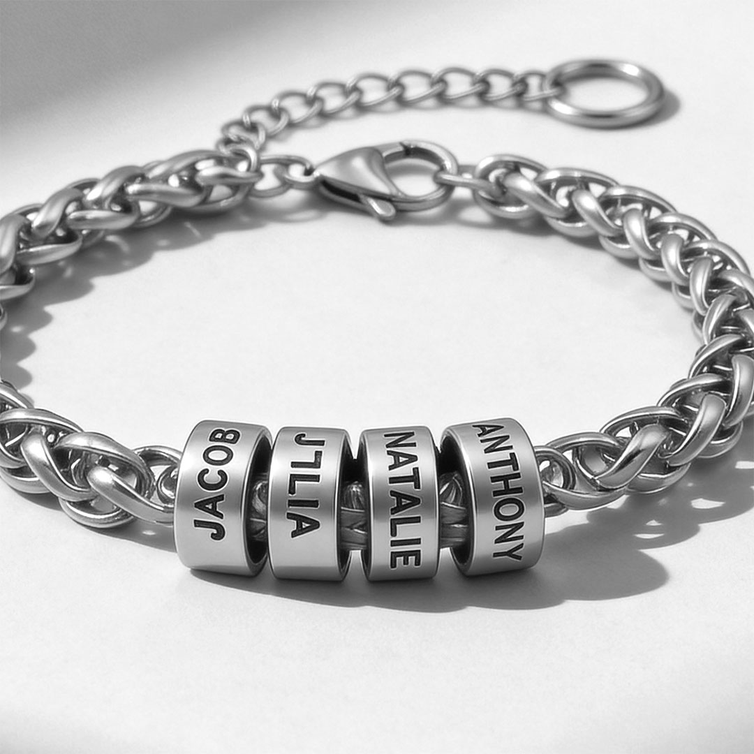 Personalized Dragon Bone Chain Beaded Bracelet – Custom Name Chain for Men