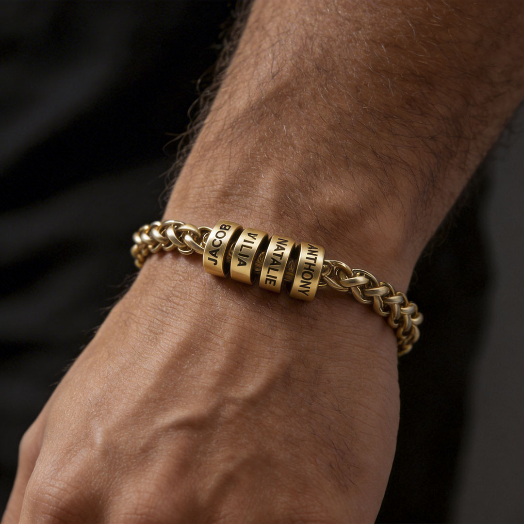 Personalized Dragon Bone Chain Beaded Bracelet – Custom Name Chain for Men