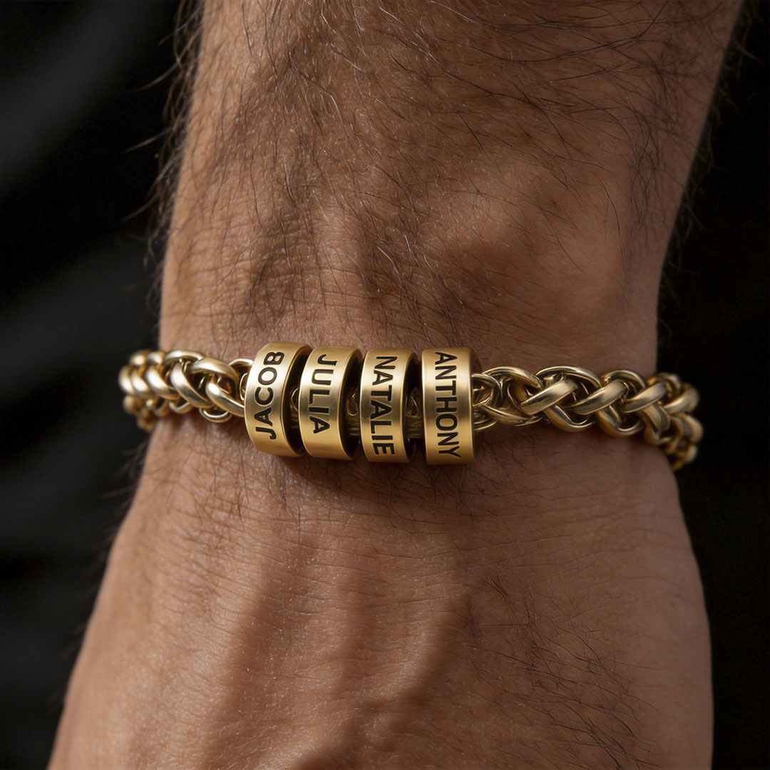 Personalized Dragon Bone Chain Beaded Bracelet – Custom Name Chain for Men