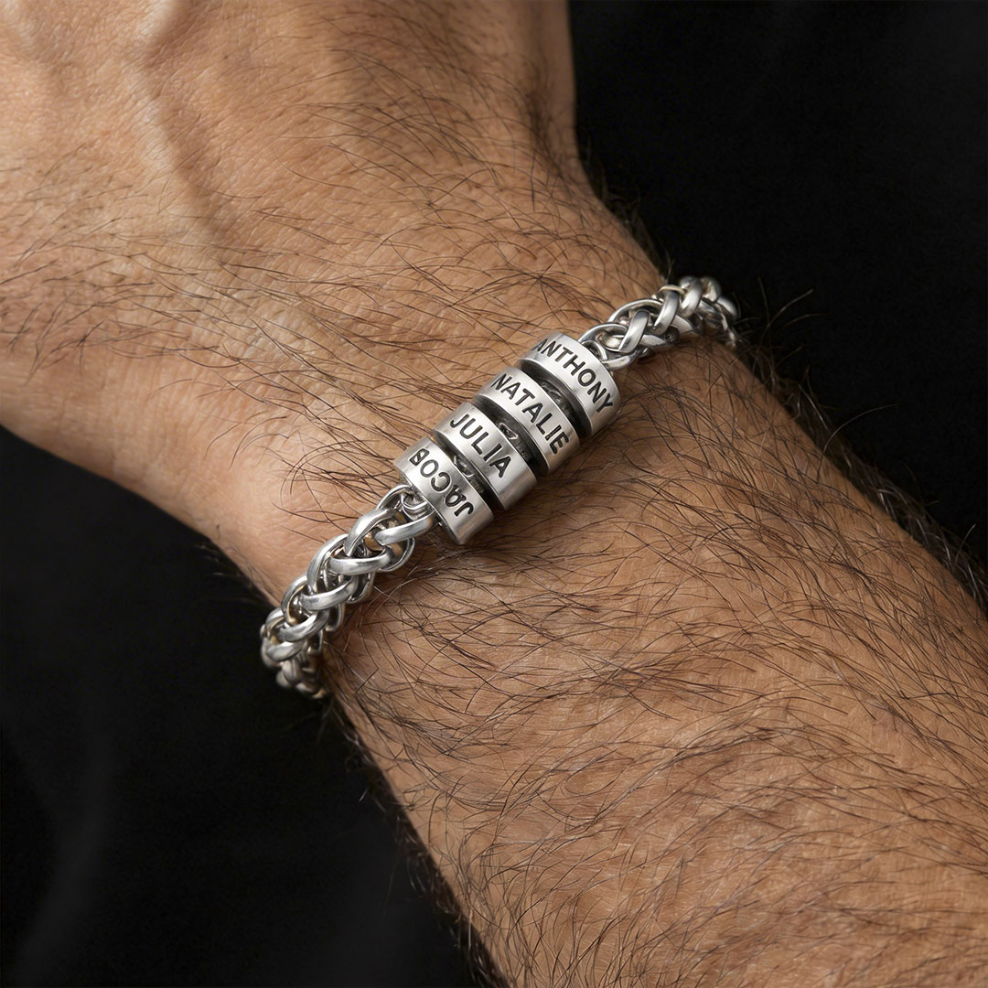 Personalized Dragon Bone Chain Beaded Bracelet – Custom Name Chain for Men