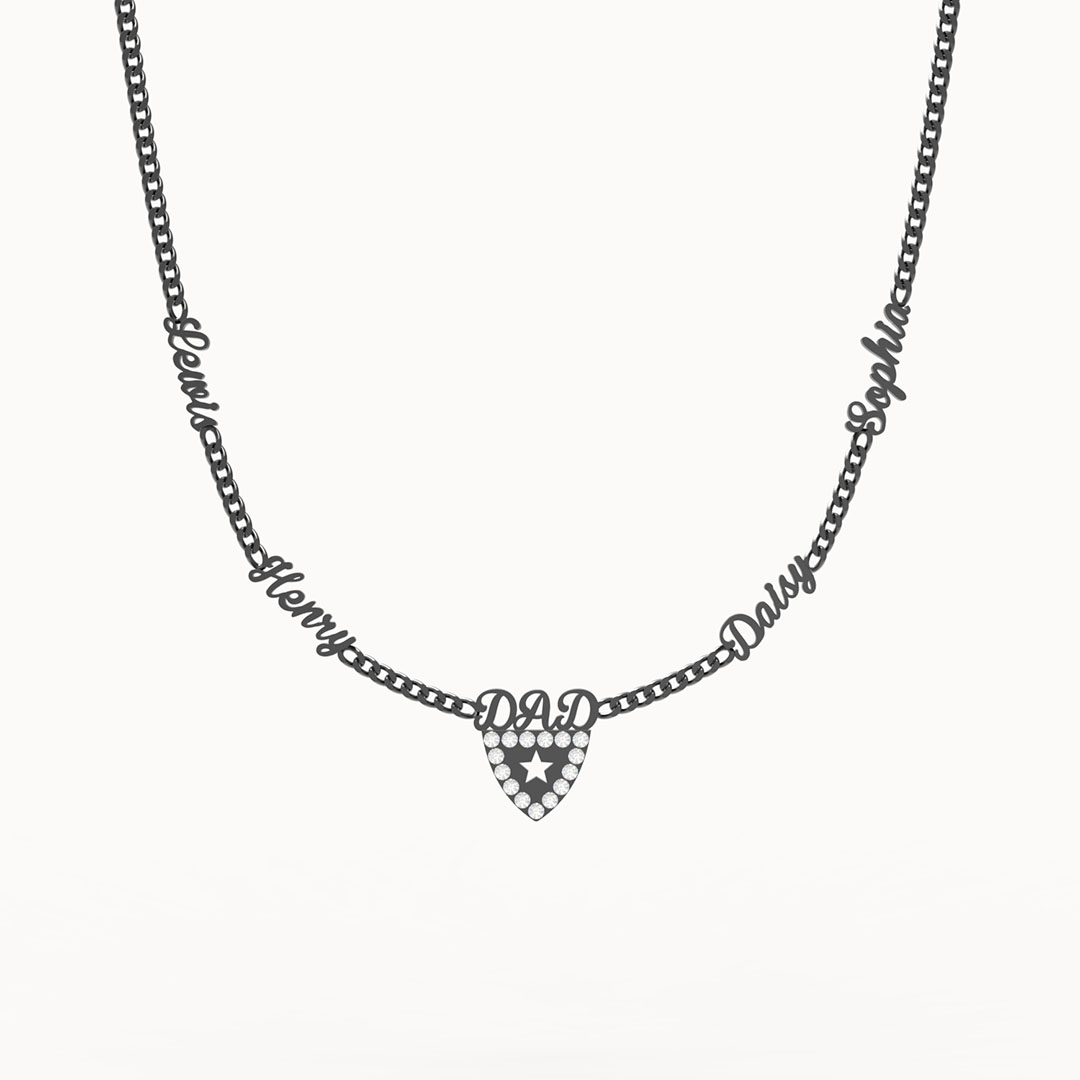 Custom Dad Necklace - Multi Name Shield Pendant with Crystal Star 