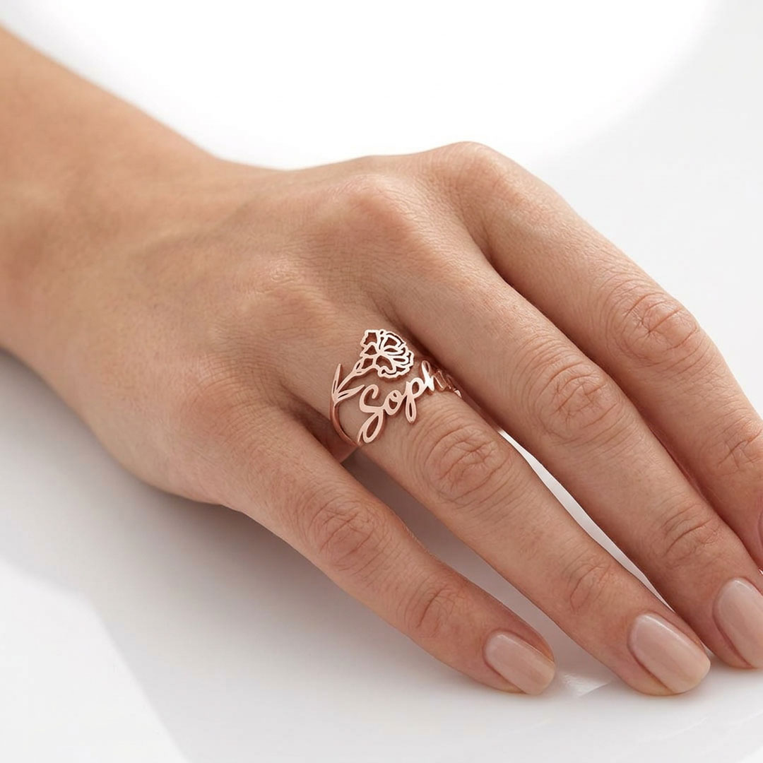 Birthday Flower Name Ring