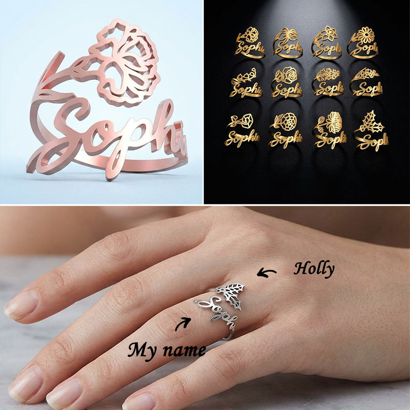 Birthday Flower Name Ring