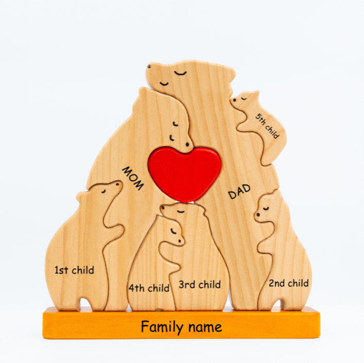 Personalized Wooden Bears Family, Bear Shaped Wood Puzzle with Custom Name- Gift for Mother's Day, Thanksgiving, Christmas