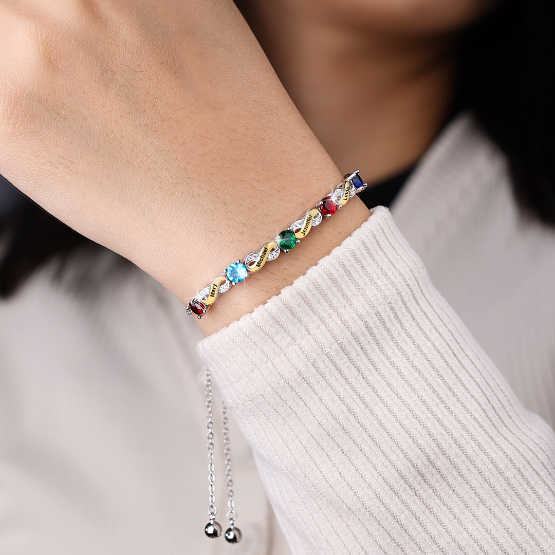 Custom Infinity Bracelet, Personalized Family Bracelet for Mom