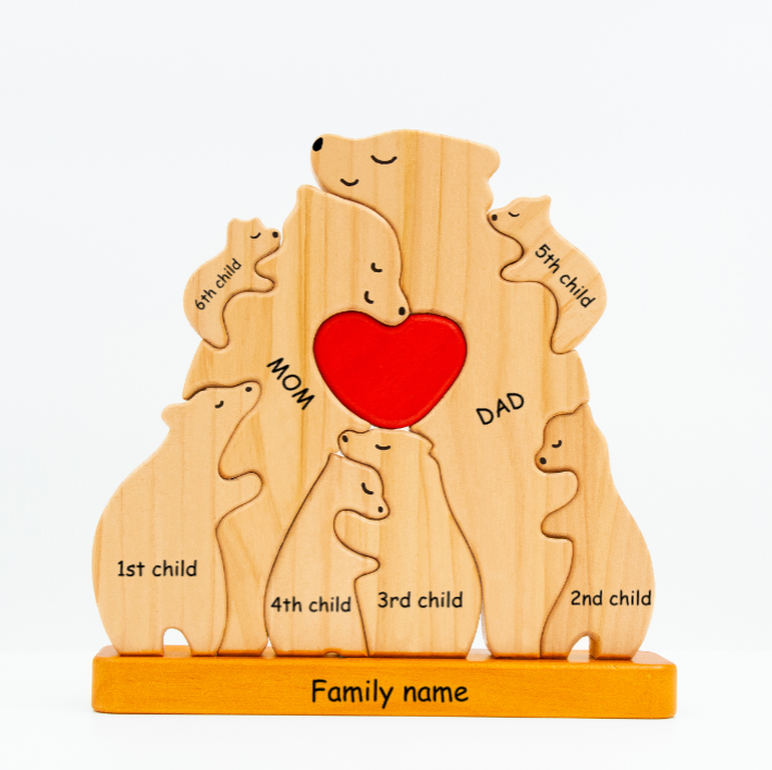Personalized Wooden Bears Family, Bear Shaped Wood Puzzle with Custom Name- Gift for Mother's Day, Thanksgiving, Christmas
