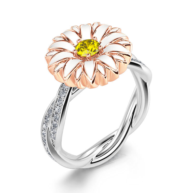 "Cheerfulness" Daisy Flower Sterling Silver Rotating Ring