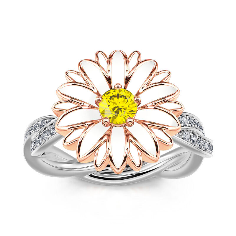 "Cheerfulness" Daisy Flower Sterling Silver Rotating Ring