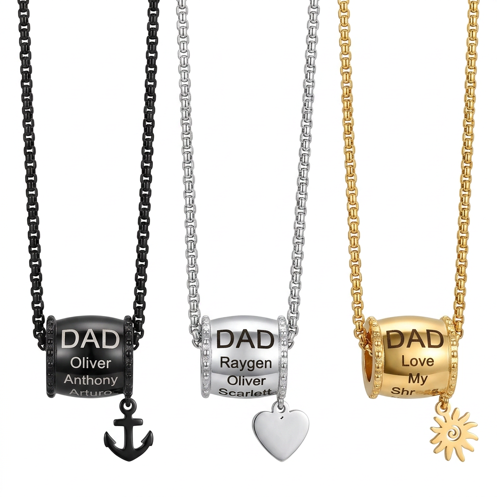 Personalized Family Name Cylinder Bead Necklace 