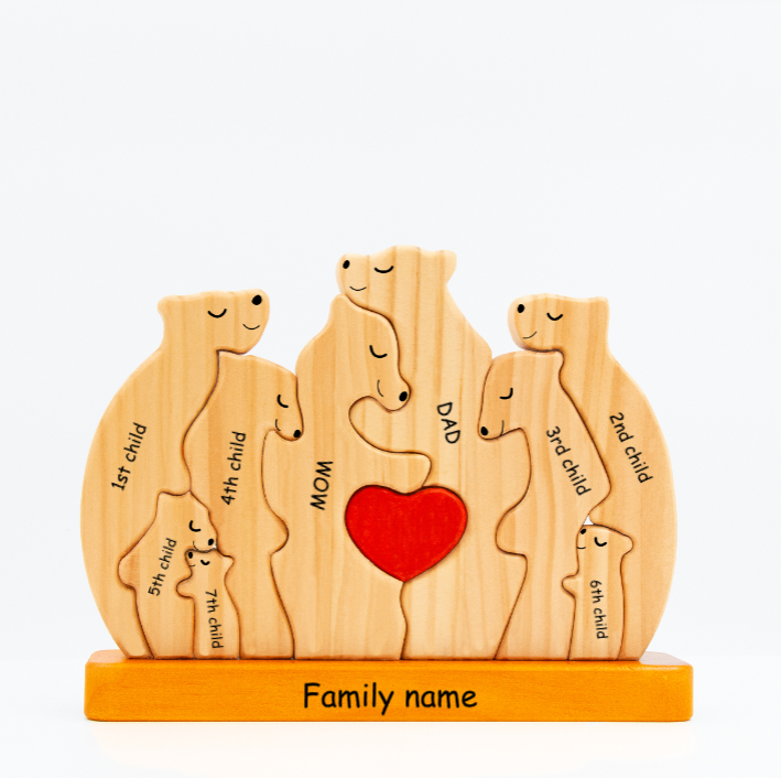 Personalized Wooden Bears Family, Bear Shaped Wood Puzzle with Custom Name- Gift for Mother's Day, Thanksgiving, Christmas