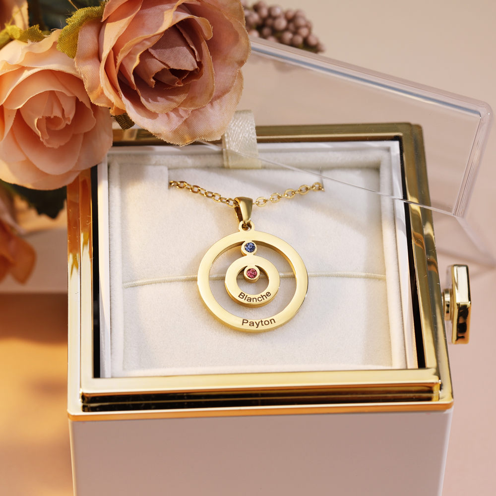 Personalized Engraved Double Circle Colored Diamond Necklace