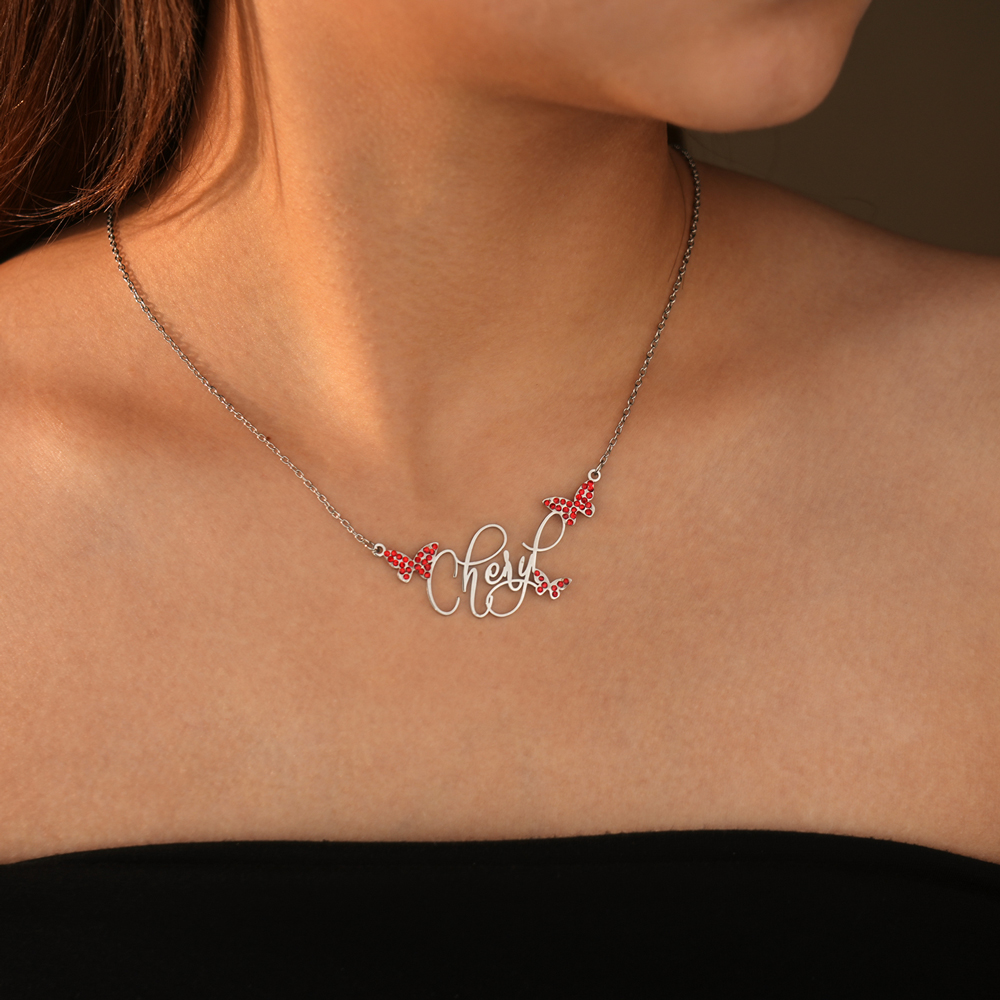 ✨ Personalized Butterfly Name Necklace with Birthstone Crystals