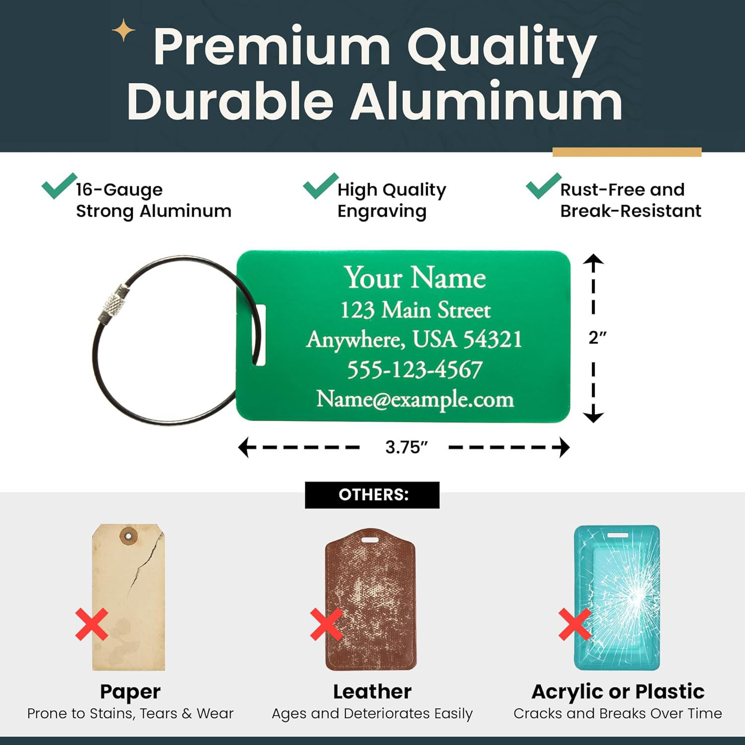 Custom Engraved Aluminum Luggage Tags