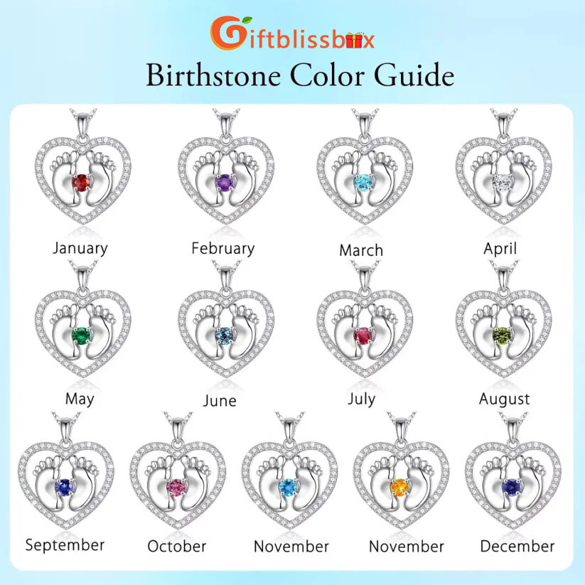 New Mom Gifts Love Birthstone Necklace, 925 Sterling Silver Birthstone Jewelry Tiny Baby Feet Necklace for Mom to Be Gift, Pregnancy Gift for First Time Mom Mothers Day Gifts for New Mom