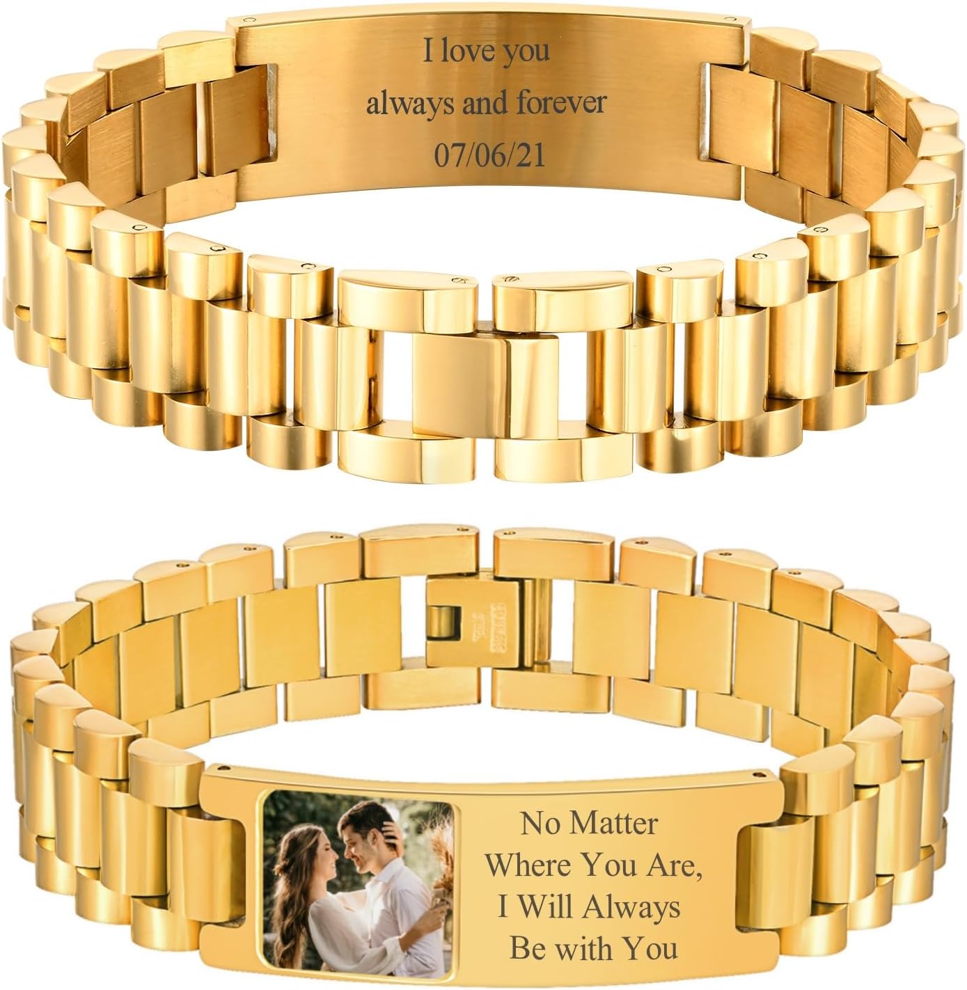 Personalized Picture Bracelet for Dad - Free Engraved Customized Photo Bracelets,Hypoallergenic Stainless Steel Adjustable Wristband,Trendy Custom Engraving Photo/Text/Name Bracelet Jewelry for Men