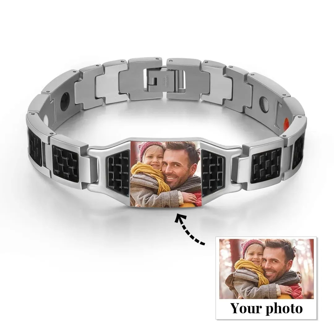 Father's Day🎁 Customizable Titanium Steel Carbon Fiber Photo Bracelet