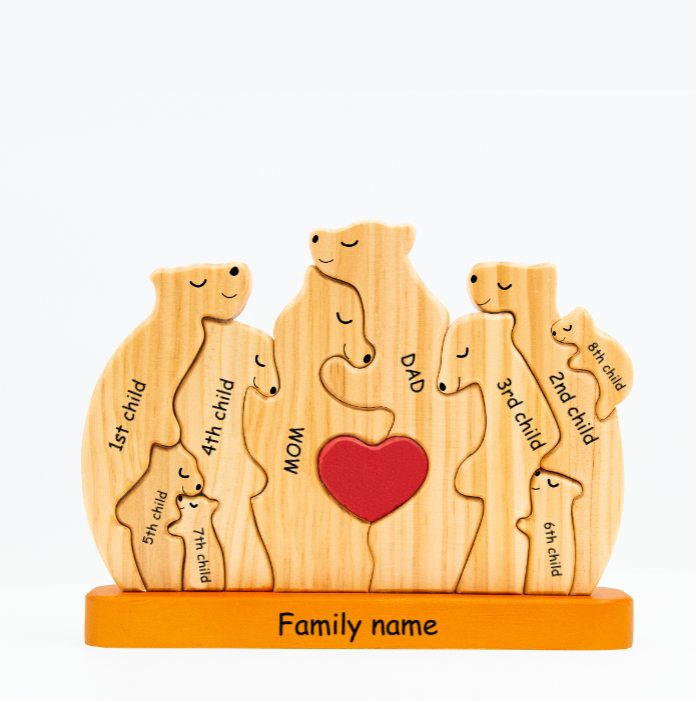 Personalized Wooden Bears Family, Bear Shaped Wood Puzzle with Custom Name- Gift for Mother's Day, Thanksgiving, Christmas