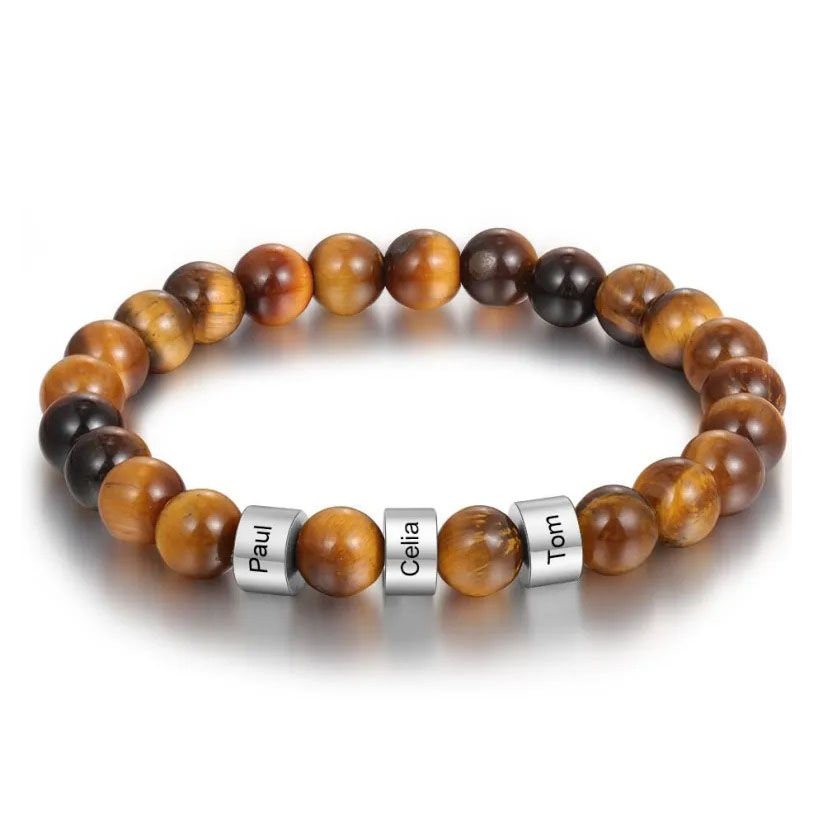 Father's Day🎁 Personalized Tiger Eye, Black Onyx, Labradorite Beaded Bracelet for Men