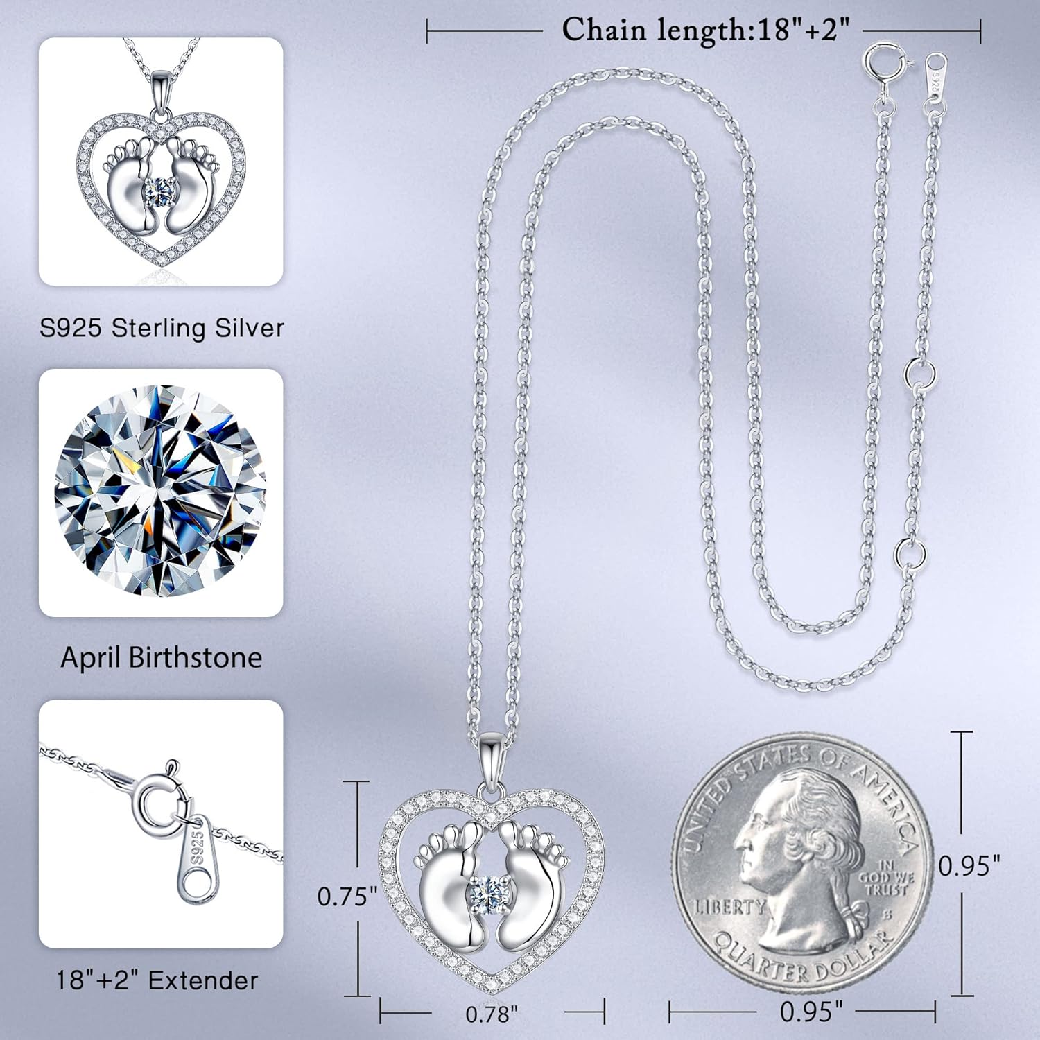 New Mom Gifts Love Birthstone Necklace, 925 Sterling Silver Birthstone Jewelry Tiny Baby Feet Necklace for Mom to Be Gift, Pregnancy Gift for First Time Mom Mothers Day Gifts for New Mom