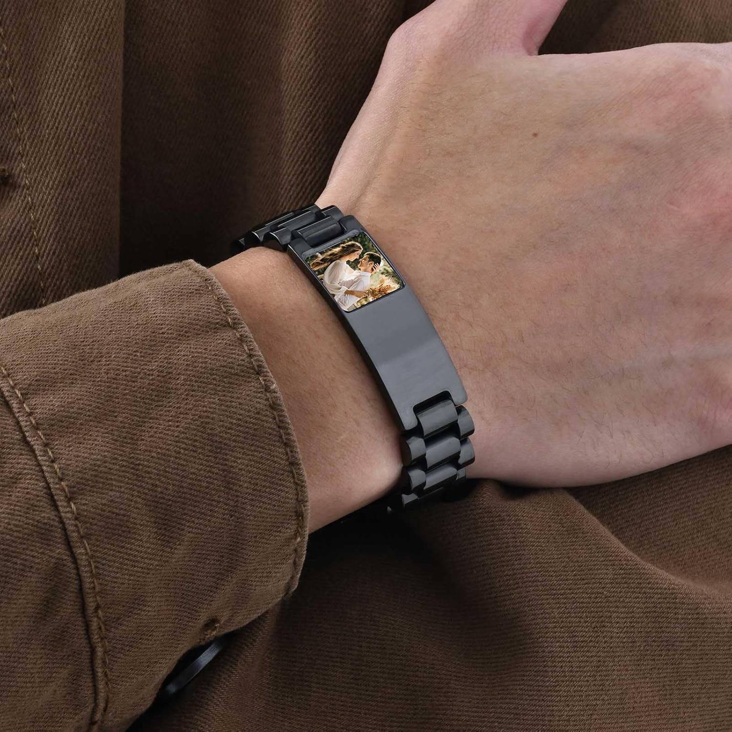 Personalized Picture Bracelet for Dad - Free Engraved Customized Photo Bracelets,Hypoallergenic Stainless Steel Adjustable Wristband,Trendy Custom Engraving Photo/Text/Name Bracelet Jewelry for Men