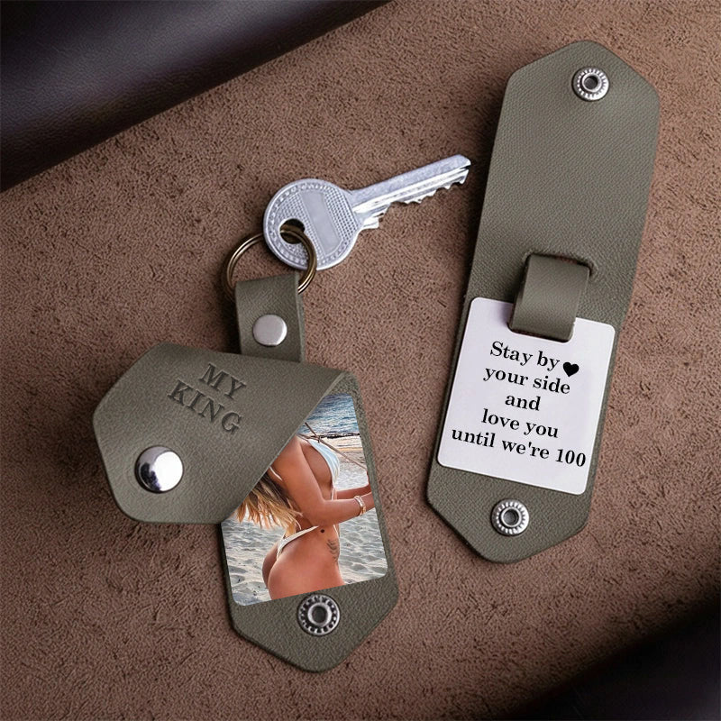 The "Our Secret" Personalized Leather Photo Keychain - Custom Private Keepsake Gift For Him