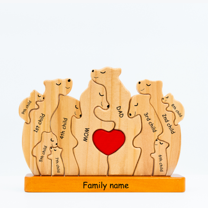 Personalized Wooden Bears Family, Bear Shaped Wood Puzzle with Custom Name- Gift for Mother's Day, Thanksgiving, Christmas