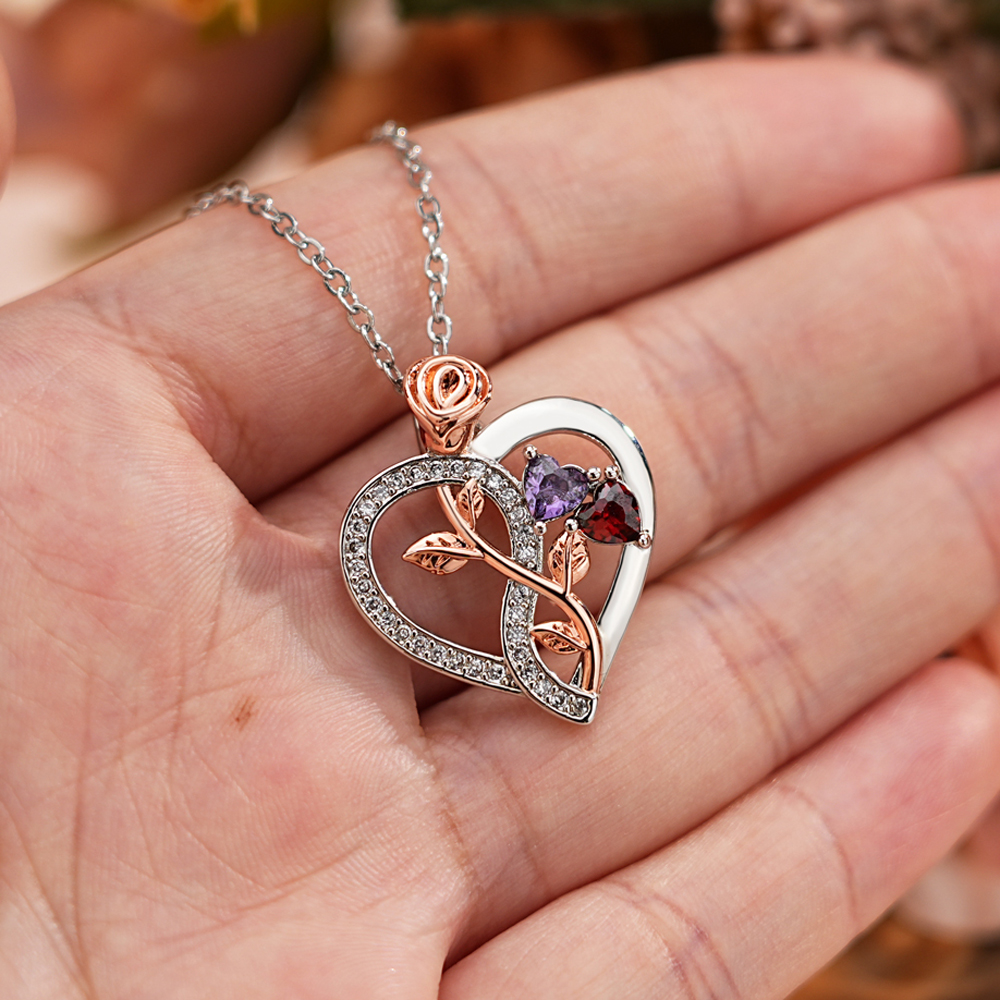 Heart-shaped birthstone rose necklace