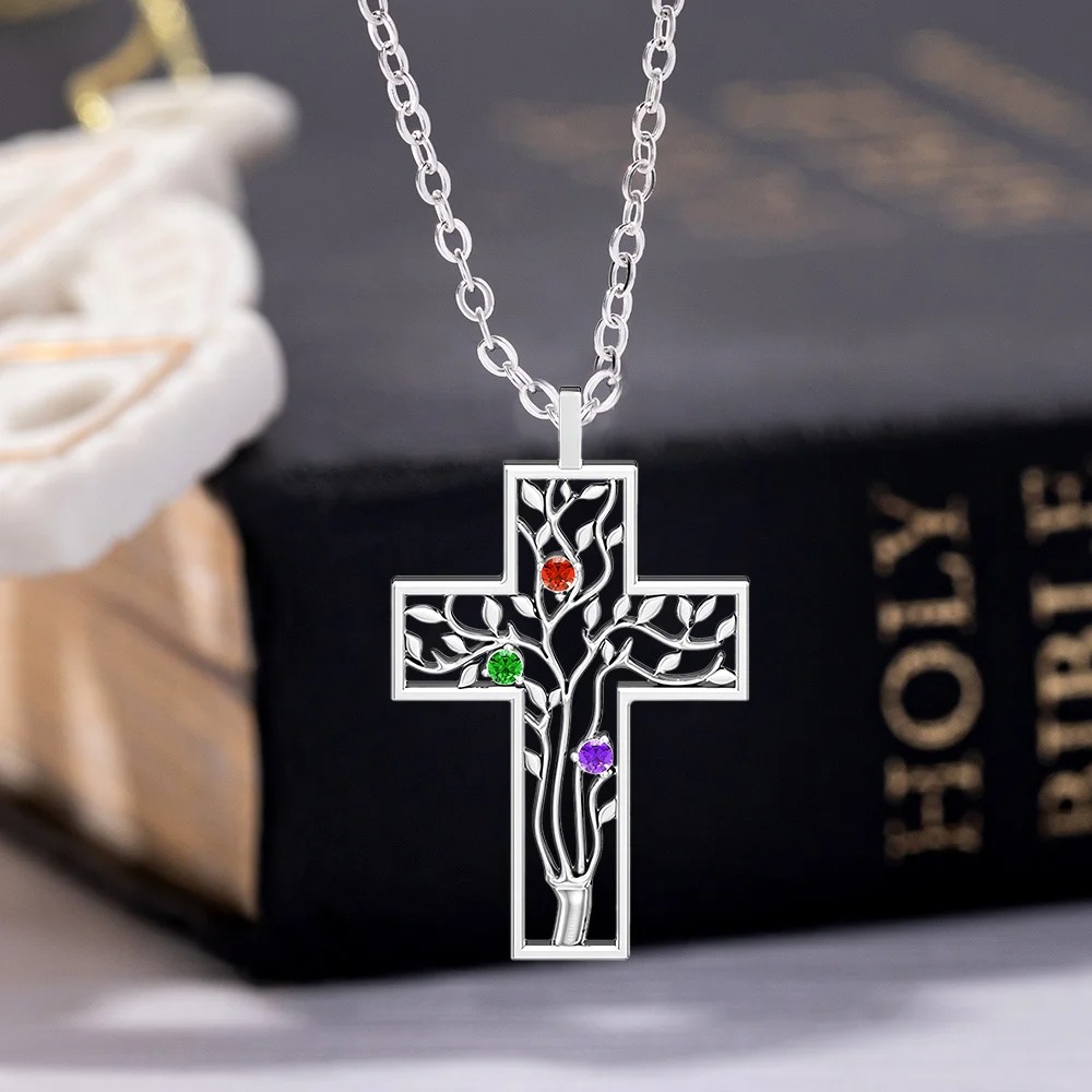 Cross Family Tree Birthstones Necklace