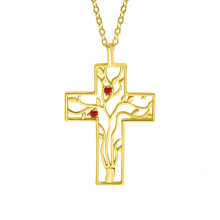 Cross Family Tree Birthstones Necklace