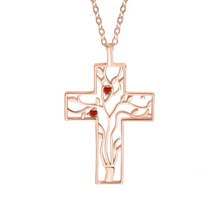 Cross Family Tree Birthstones Necklace