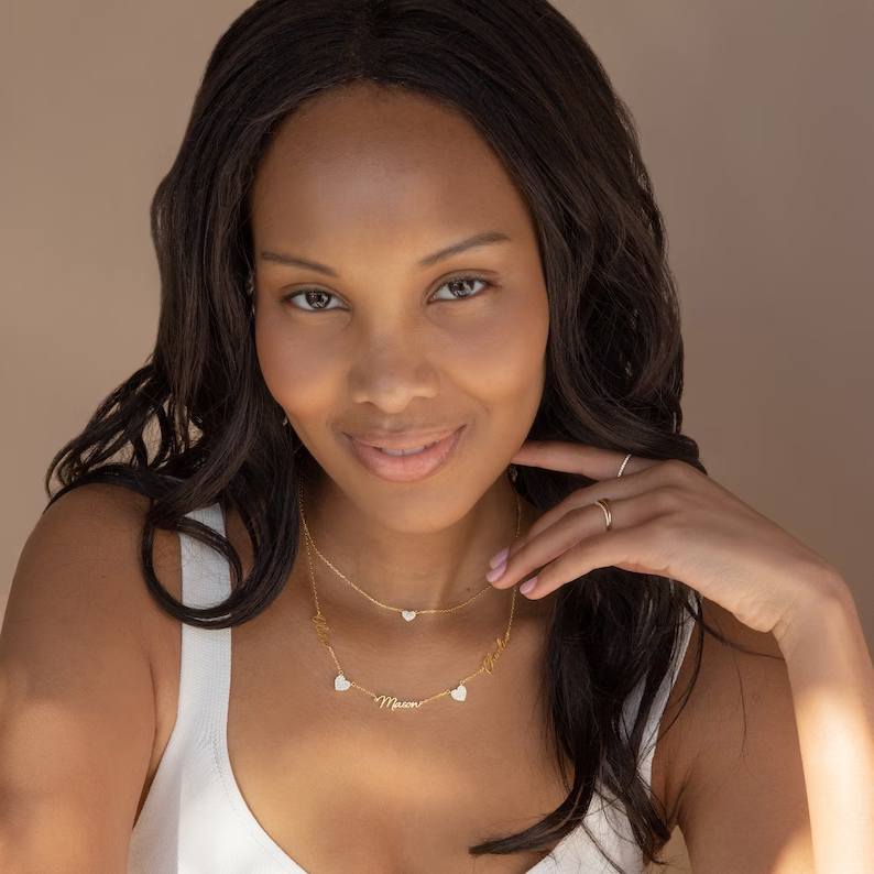 Custom Name & Pave Heart Charm Necklace