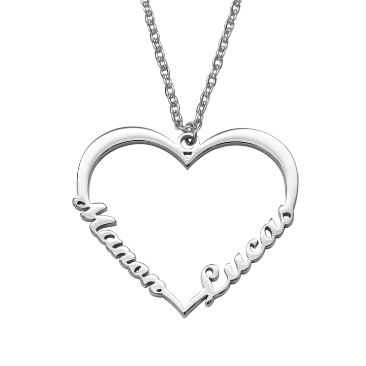 Contour Heart Pendant Necklace with Two Names