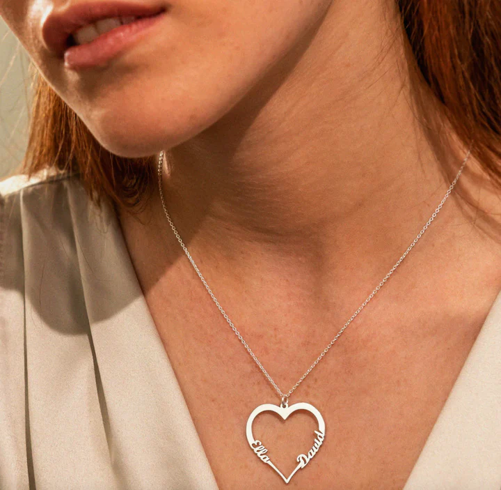 Contour Heart Pendant Necklace with Two Names