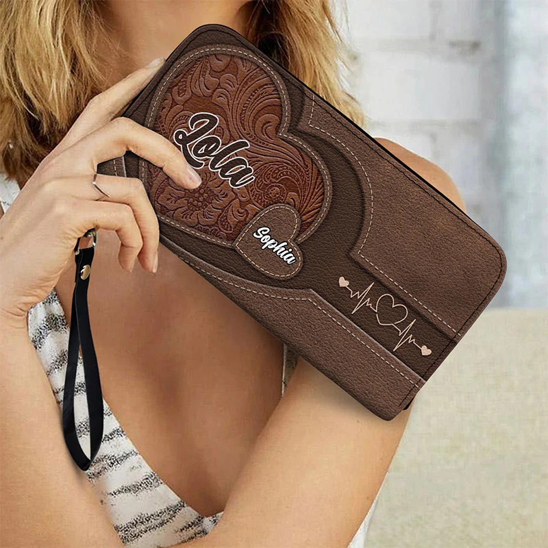 Grandma/Mom's Little Sweethearts - Personalized Leather Long Wallet
