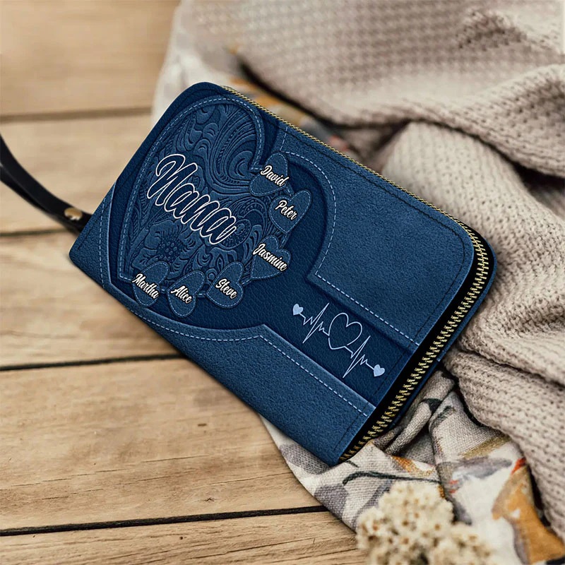 Grandma/Mom's Little Sweethearts - Personalized Leather Long Wallet